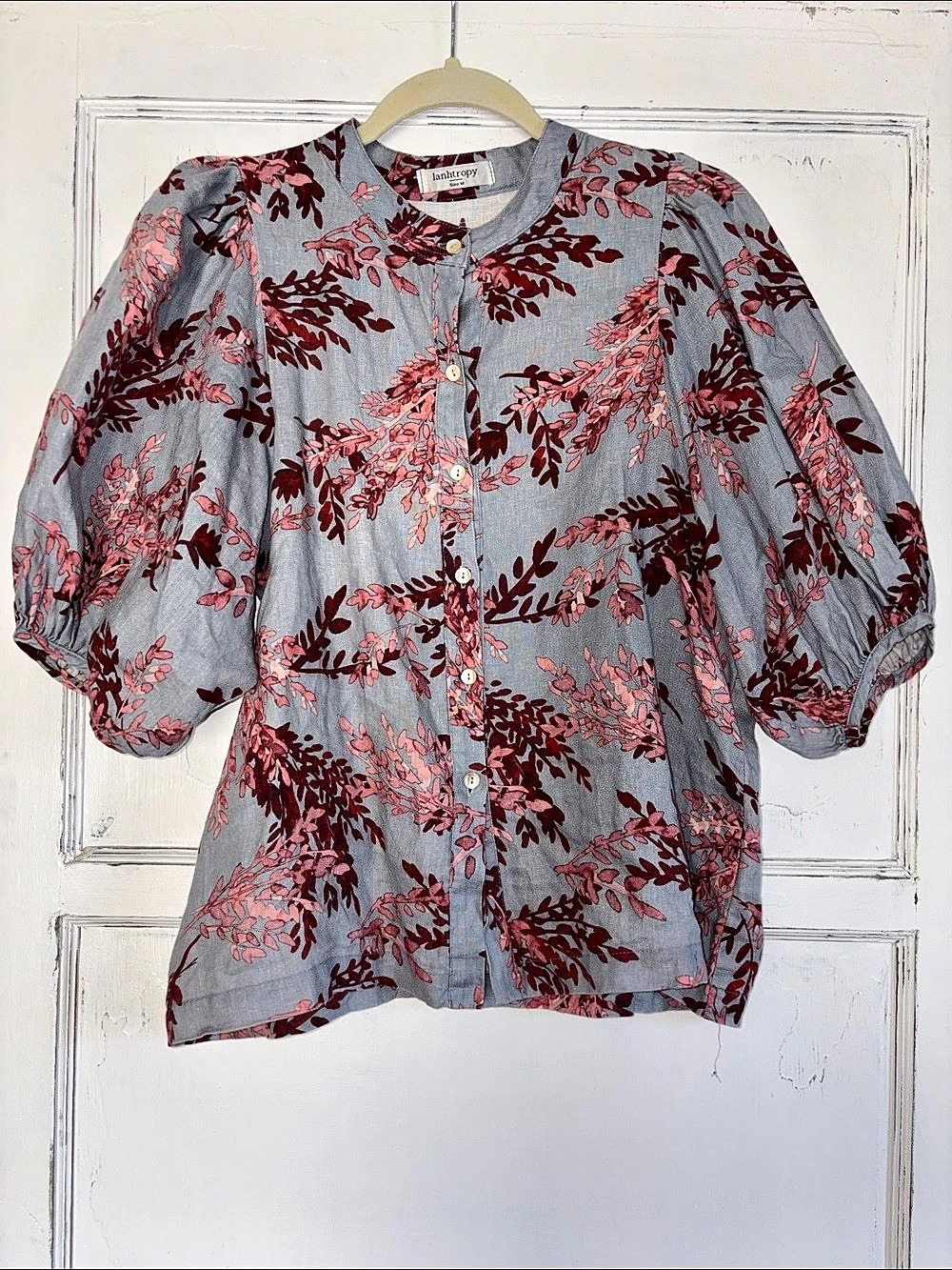 Lanhtropy 100% Linen Bubble Blouse Medium